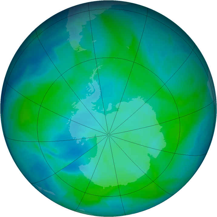Antarctic ozone map for 03 February 2013
